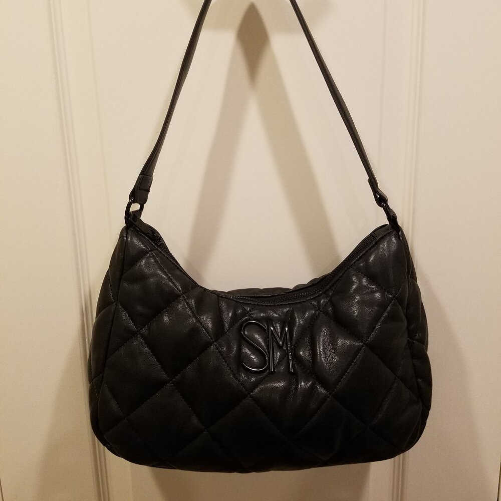 Steve Madden Black Puff Shoulder Handbag Glossy hardware & diamond-quilt stitch